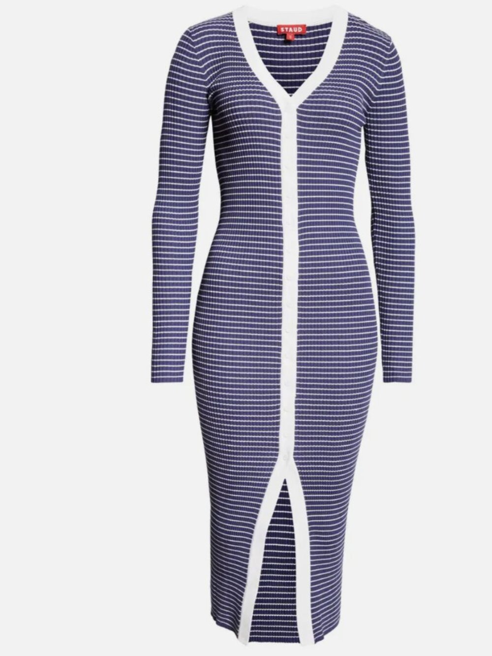 NWOT STAUD Shoko Blue & White Striped Long Sleeve Dress Size S